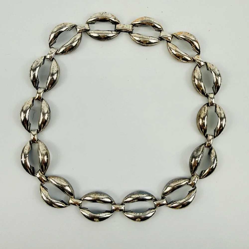 Vintage Danecraft Sterling Silver Modernist Link Necklace 44g Mid Century